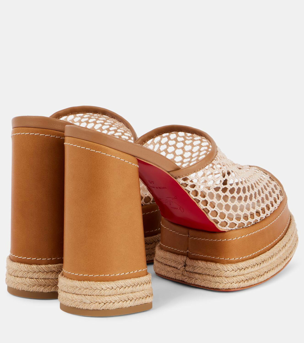 【Christian Louboutin】 Almeja 130 platform mules Almeja - 130 mm Espadrilles - Mesh and waxed calf leather