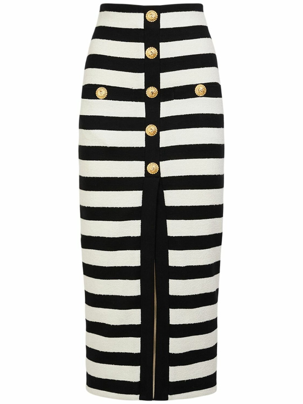Photo: BALMAIN Striped Cotton Blend Jersey Long Skirt