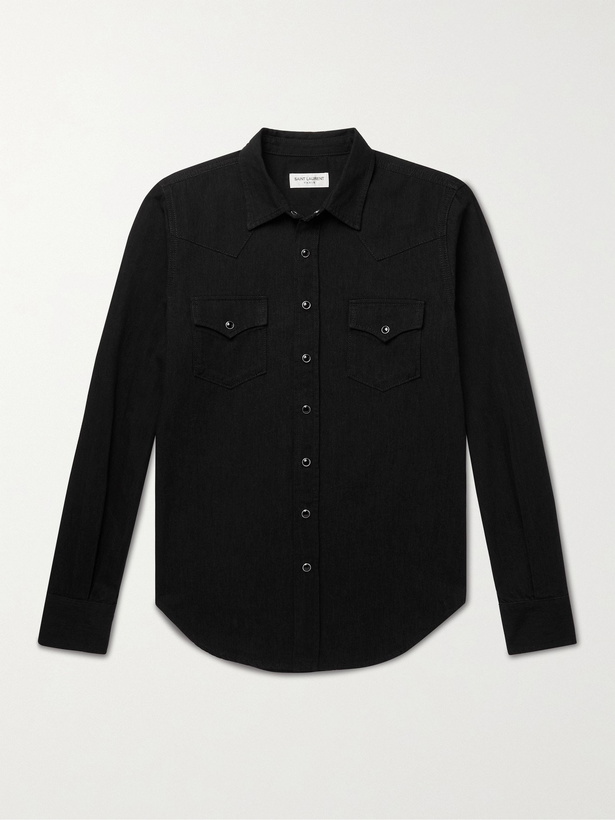 Photo: SAINT LAURENT - Slim-Fit Denim Western Shirt - Black