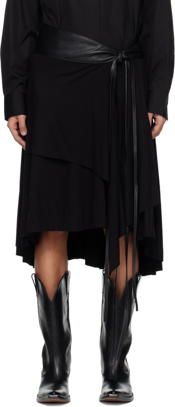 Photo: AARON ESH Black Jersey Wrap Midi Skirt