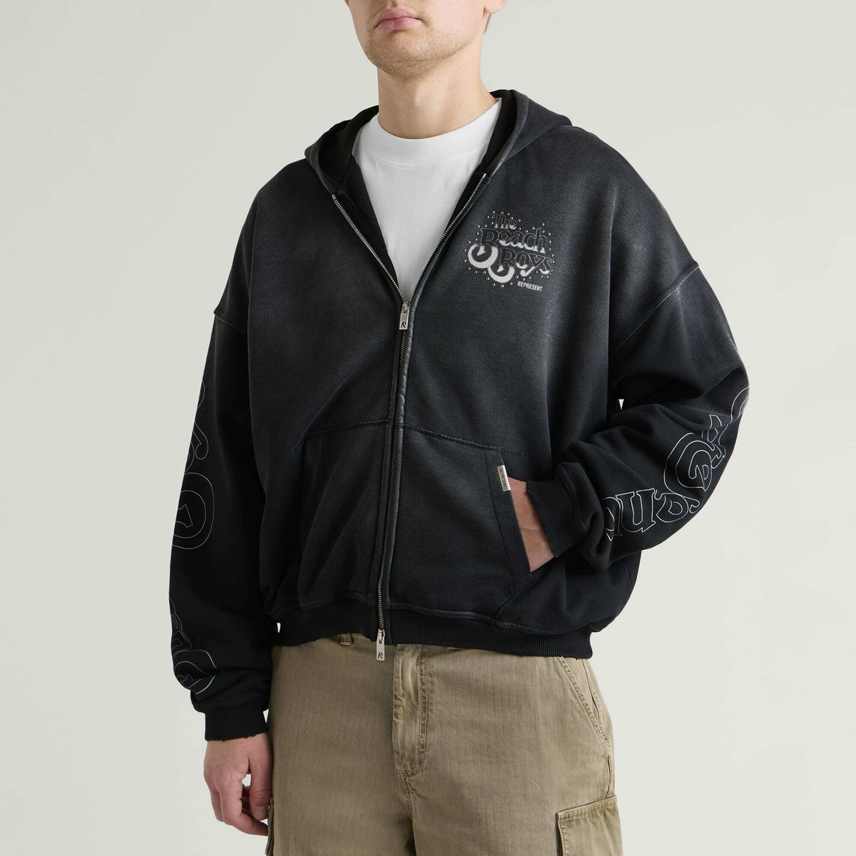 Represent Men's Beach Boys Endless Summer Zip Through Hoodie in Stained Black