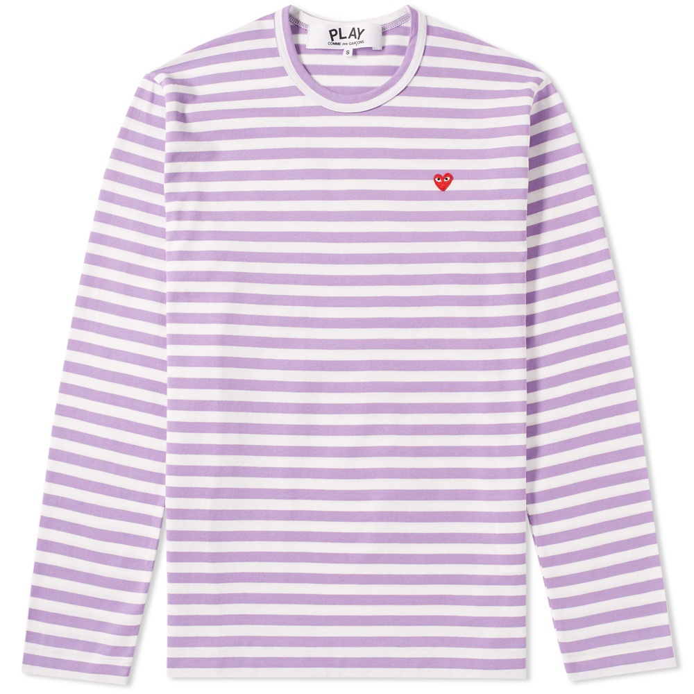 Photo: Comme des Garcons Play Little Red Heart Long Sleeve Stripe Tee Purple
