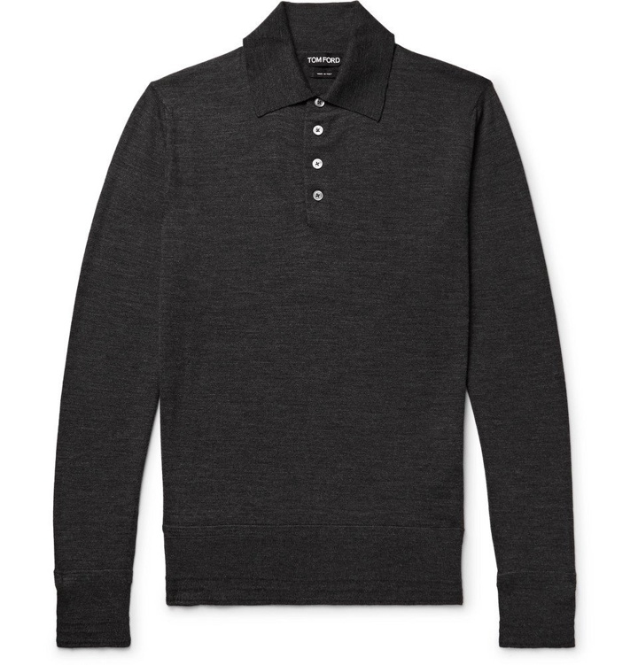 Photo: TOM FORD - Slim-Fit Knitted Wool Polo Shirt - Men - Charcoal