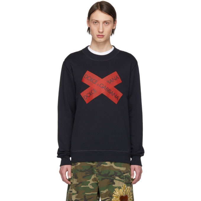 Photo: Dolce and Gabbana Navy Tape Logo Sweatshirt
