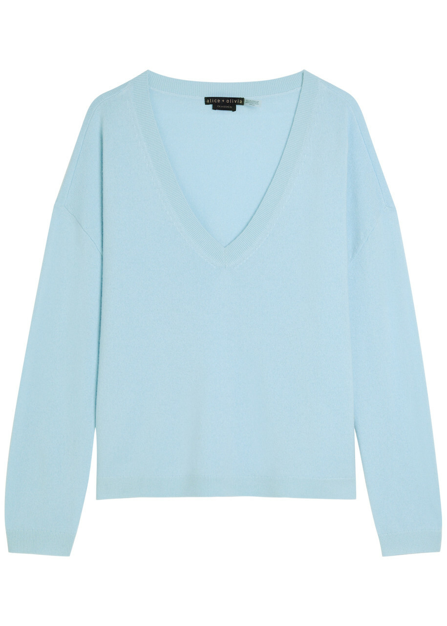 Alice + Olivia Williams V-neck Cashmere-blend Jumper Blue