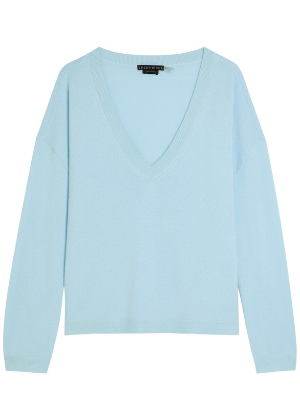 Photo: Alice + Olivia Williams V-neck Cashmere-blend Jumper Blue