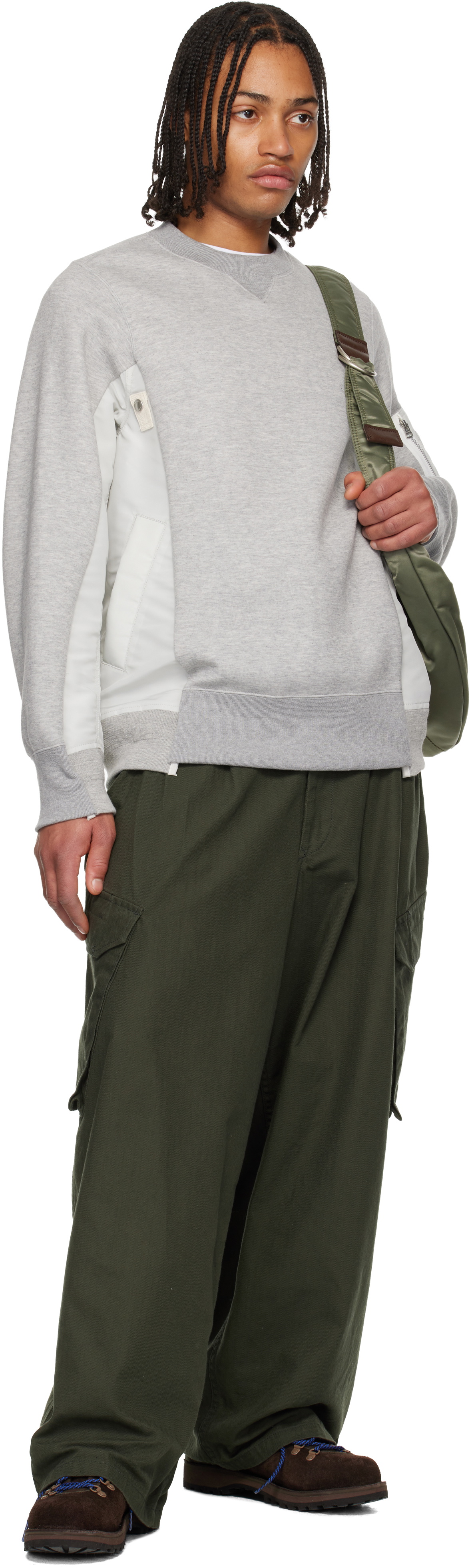 sacai Gray Sponge Sweat & Nylon Twill Sweatshirt Sacai