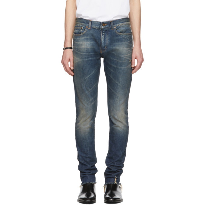 Photo: Saint Laurent Blue Skinny 5 Pocket Low Jeans