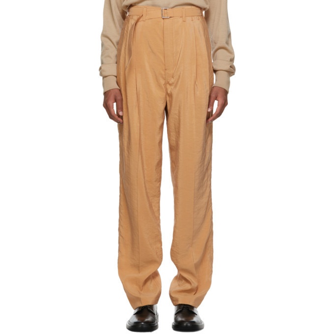 Photo: Lemaire Tan Silk Belted Pleat Trousers