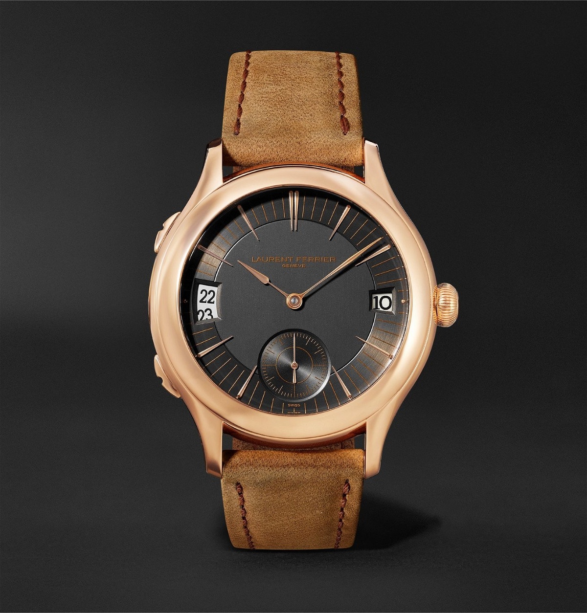 Photo: Laurent Ferrier - Traveller Automatic 41mm 18-Karat Red Gold and Leather Watch, Ref. No. LCF007.R5.AR1.1 - Black