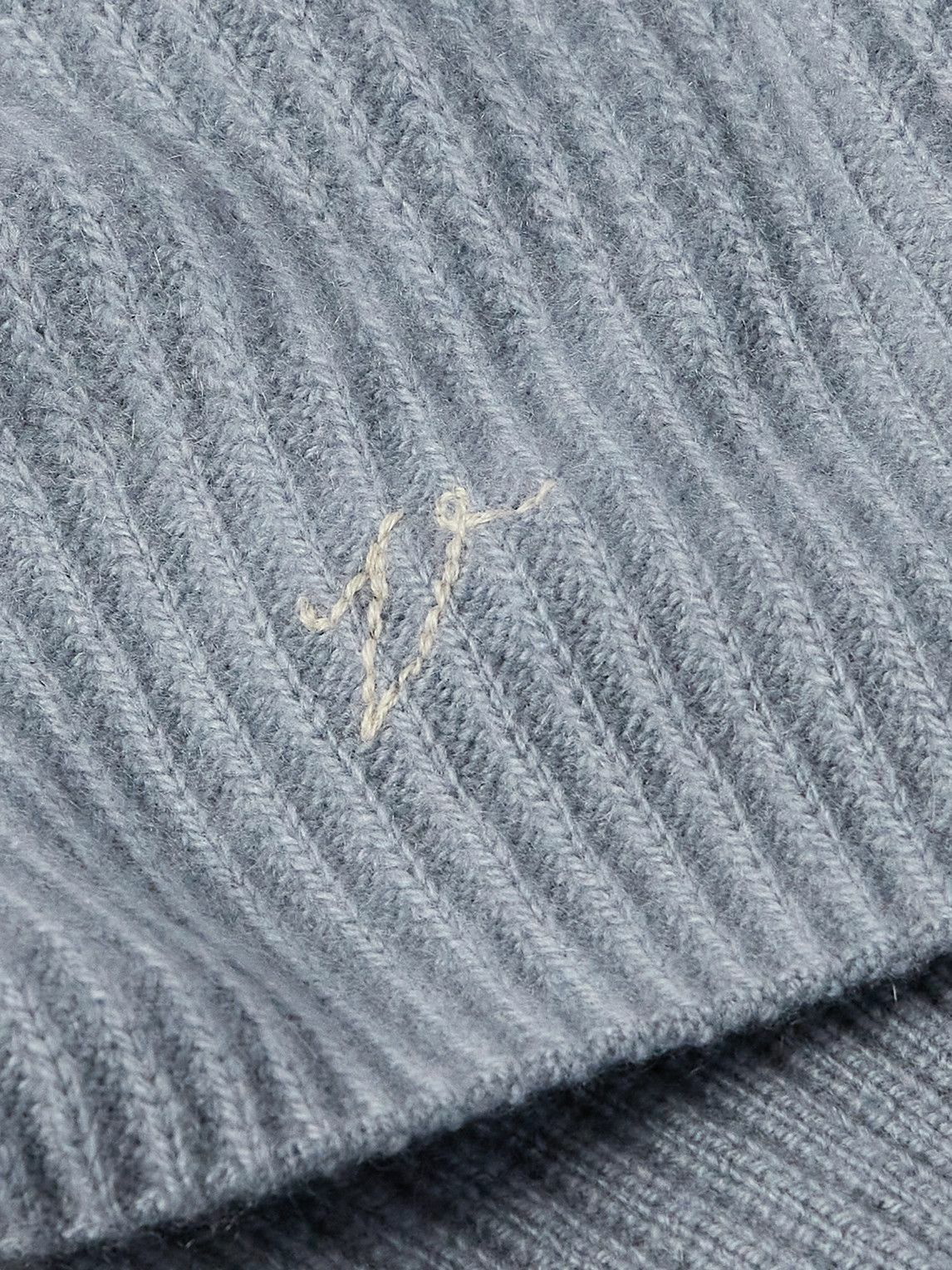 Valstar - Logo-Embroidered Ribbed Cashmere Sweater - Blue Valstarino