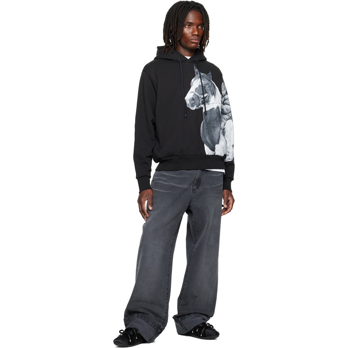 Simone Rocha Black Boxy Pony Kid Print Hoodie