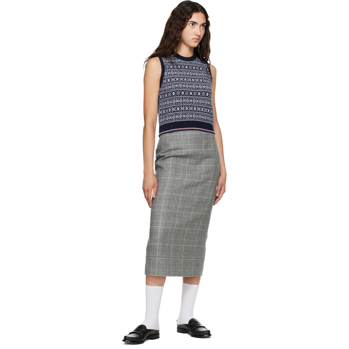 Thom Browne Navy Fairisle Jacquard Wool Sweater