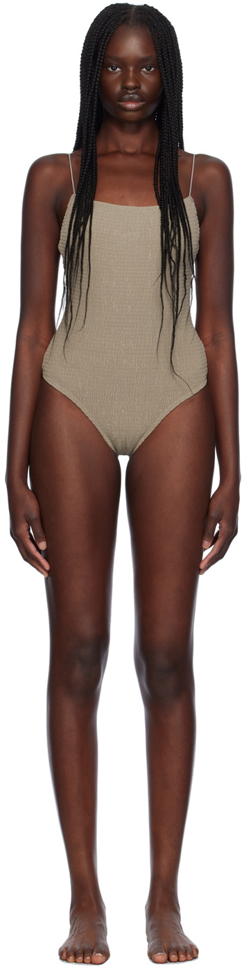 TOTEME Taupe Smocked One-Piece Swimsuit Toteme