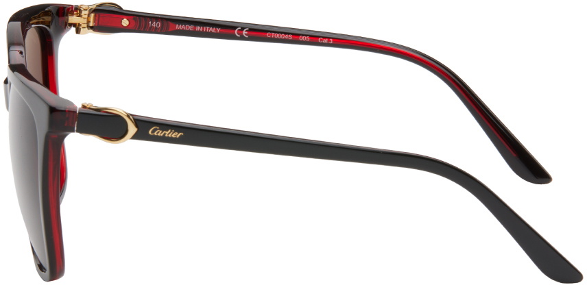 Cartier Black Sunglasses with Red Case Trim Cartier Red Wood Glasses with Gold C Decor and Black Lens  main image 3