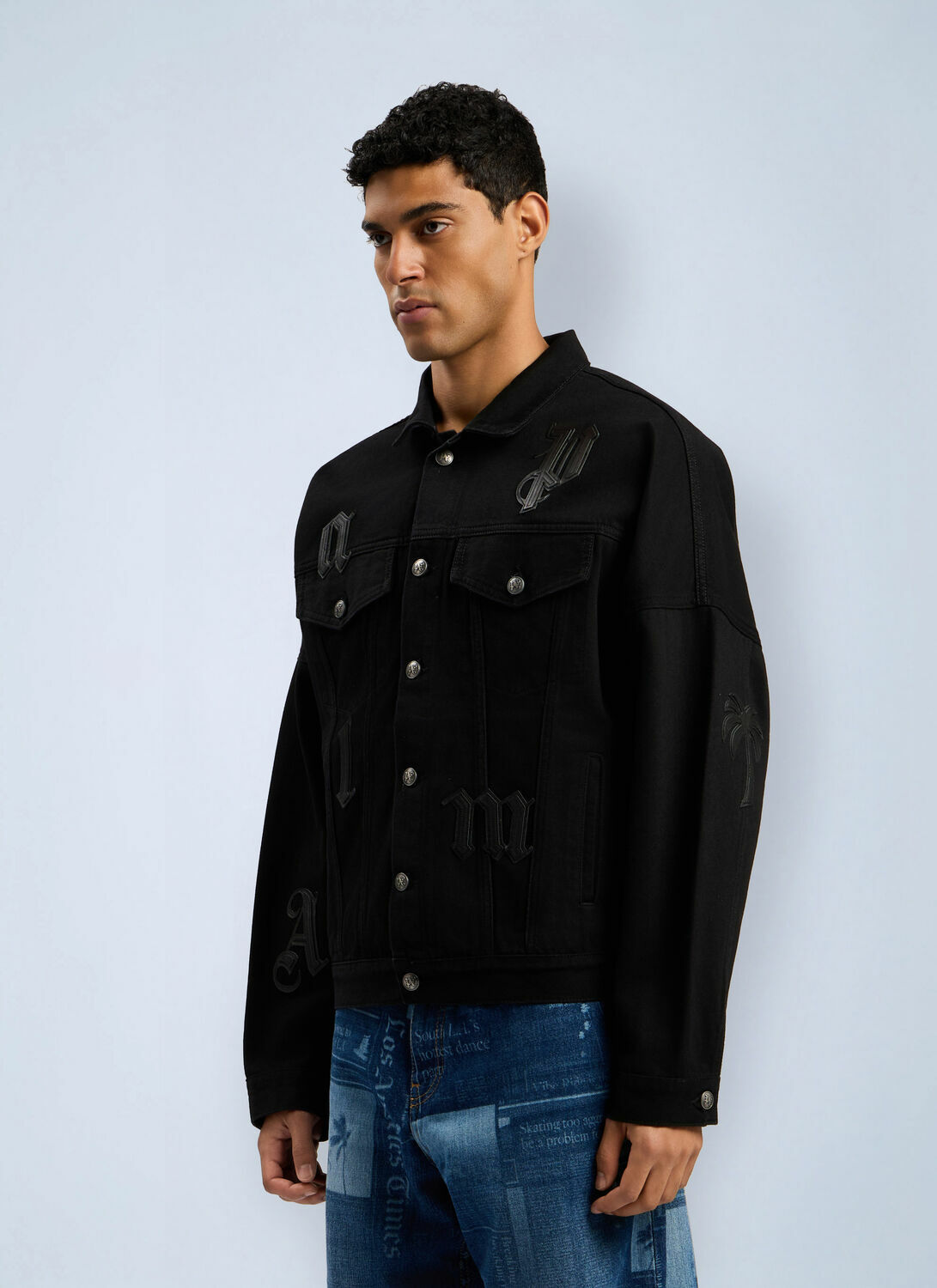 Palm Angels Gothic Logo Denim Jacket