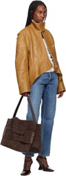 JW Anderson Tan Curved Hem High Neck Leather Jacket