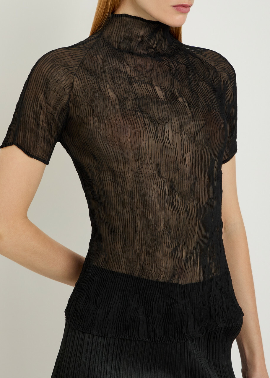 Issey Miyake Twist Pleated Semi-sheer Chiffon top Black
