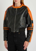 AN-Y1 Biker Padded Colour-blocked Leather Jacket Black