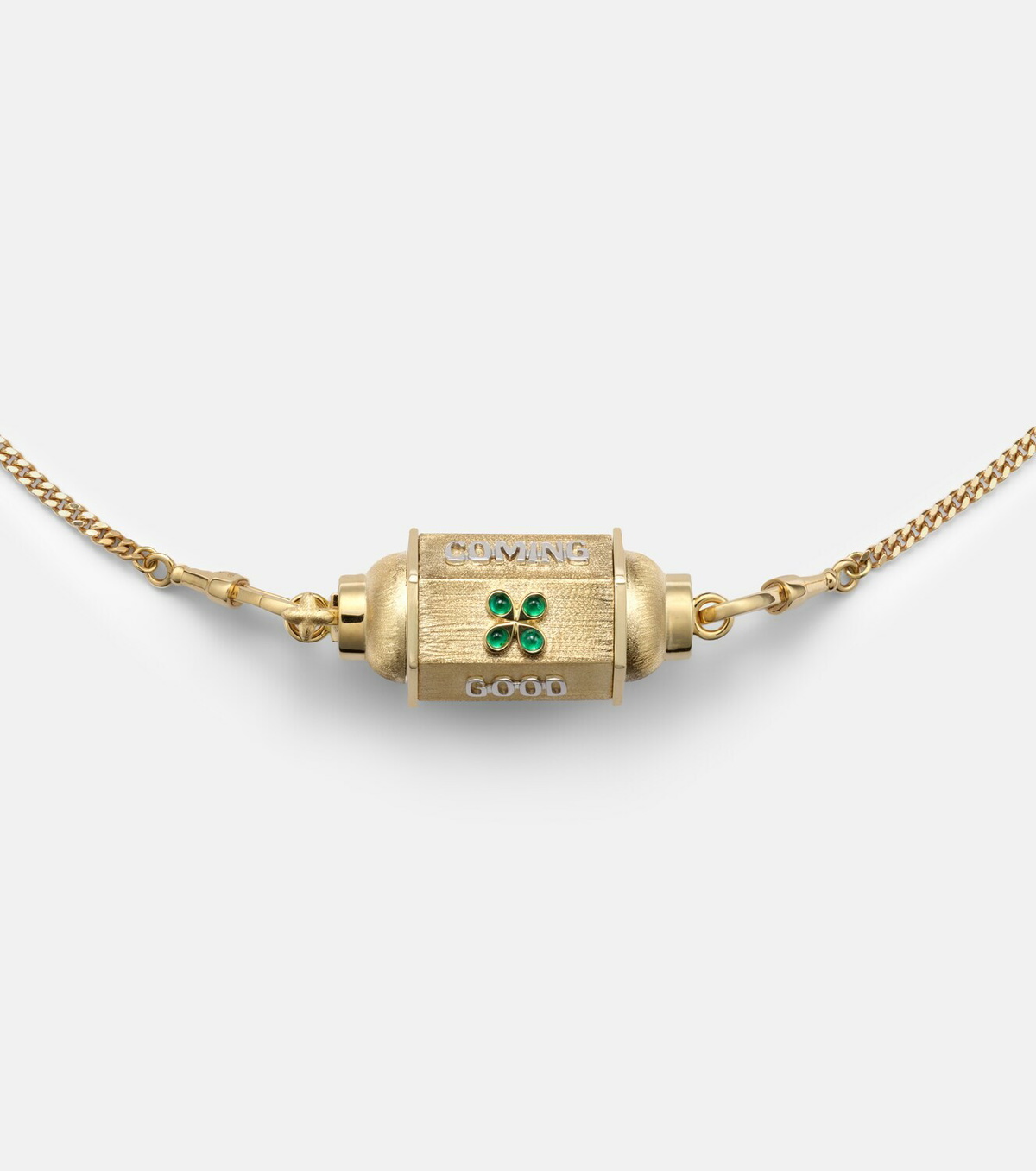 Marie Lichtenberg Good Things 18kt gold locket necklace with emeralds