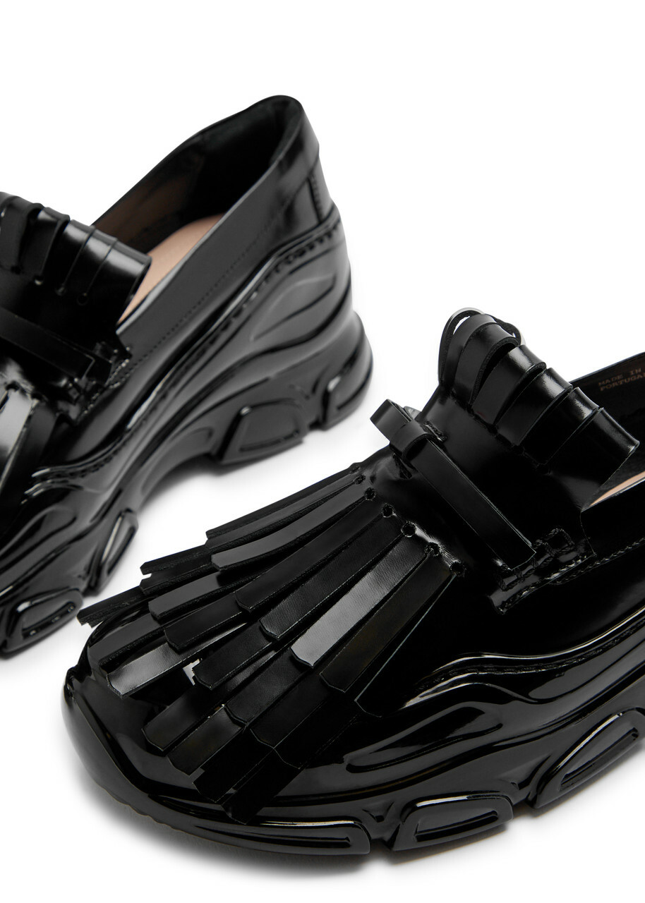 Simone Rocha Tracker Loafer Fringed Leather Sneakers Black