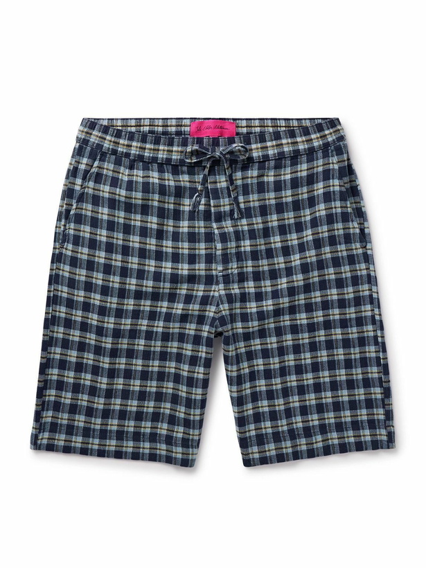 Photo: The Elder Statesman - Dune Straight-Leg Checked Cotton Drawstring Shorts - Blue