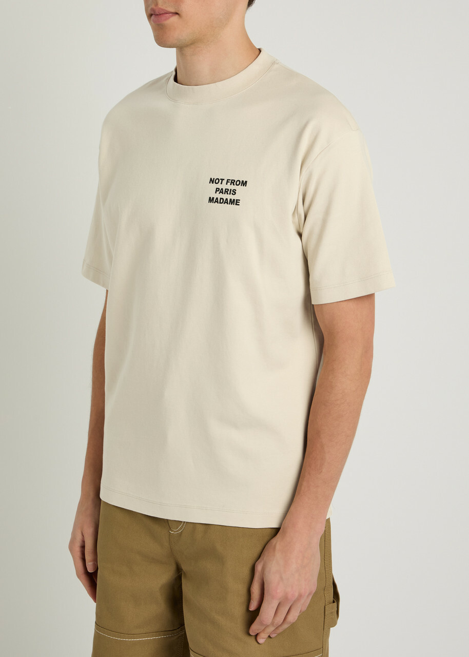 DRÔLE DE Monsieur Le T-shirt Slogan Printed Cotton T-shirt Beige