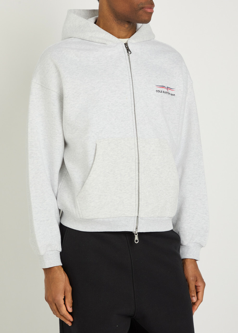 Cole Buxton Hooded Printed Cotton Sweatshirt Light Grey