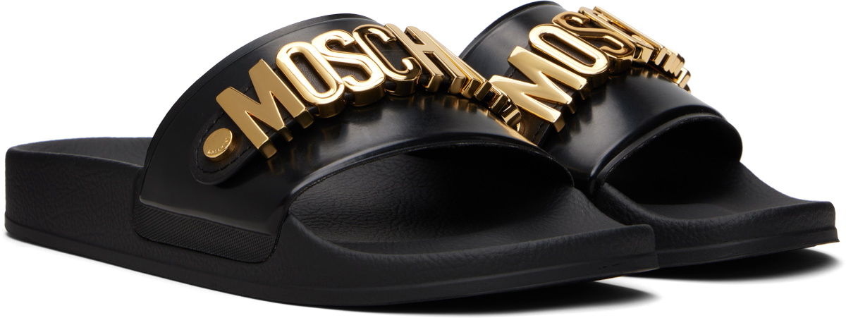 Moschino Black Lettering Logo Pool Slides