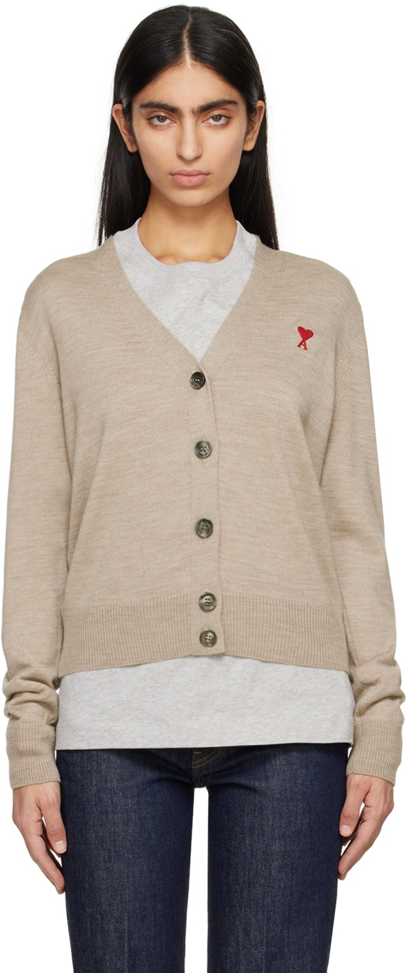AMI Paris Beige Ami de Cur Cardigan AMI