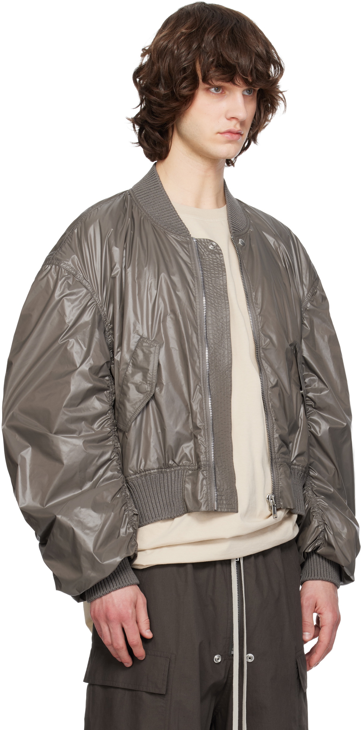 Rick Owens Gray Temple Secchia Flight Bomber Jacket