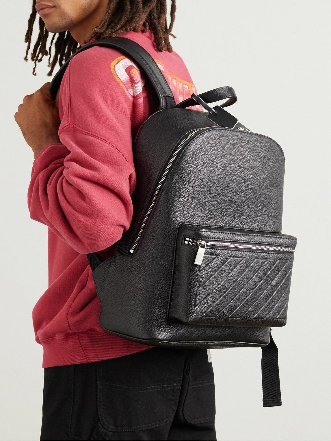 Off-White - Binder Embossed Full-Grain Leather Backpack Off-White