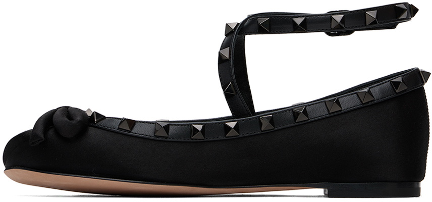 Valentino Garavani Black Rockstud Satin Ballerina Flats