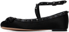 Valentino Garavani Black Rockstud Satin Ballerina Flats