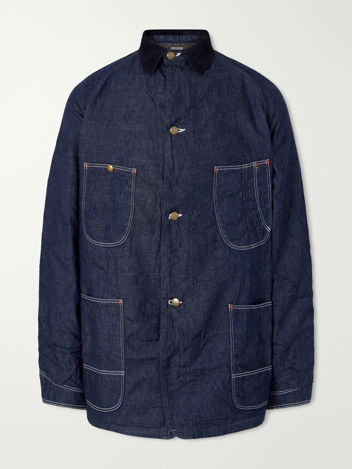 OrSlow - Corduroy-Trimmed Denim Jacket - Blue