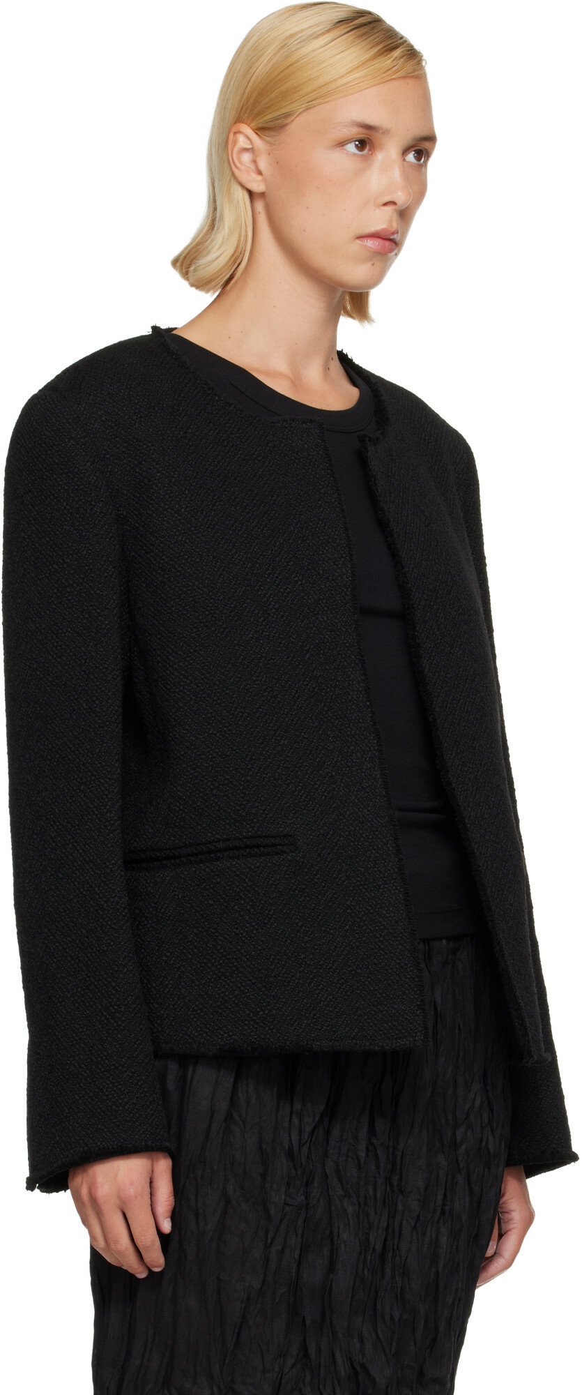 TOTEME Black Open-Front Bouclé Blazer