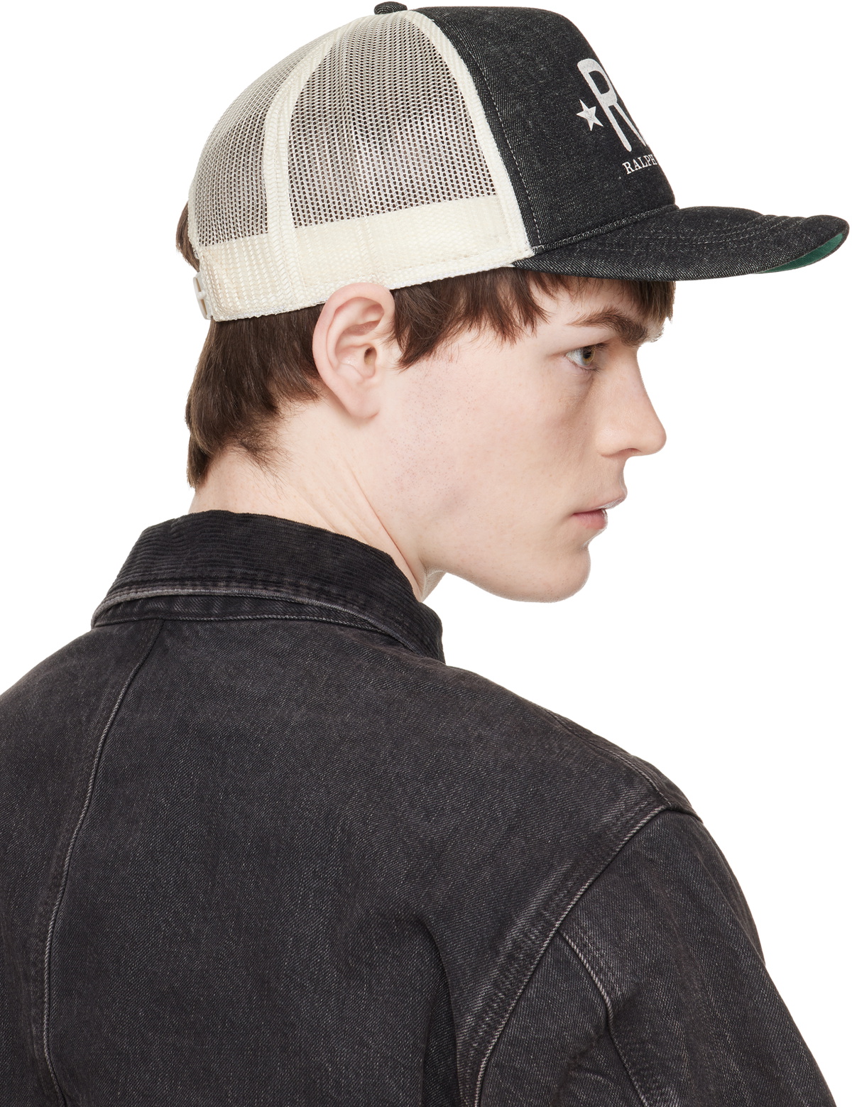 RRL Black Ranch Logo Denim Trucker Cap