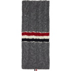 Thom Browne Grey Aran Tweed Funmix RWB Stripe Scarf