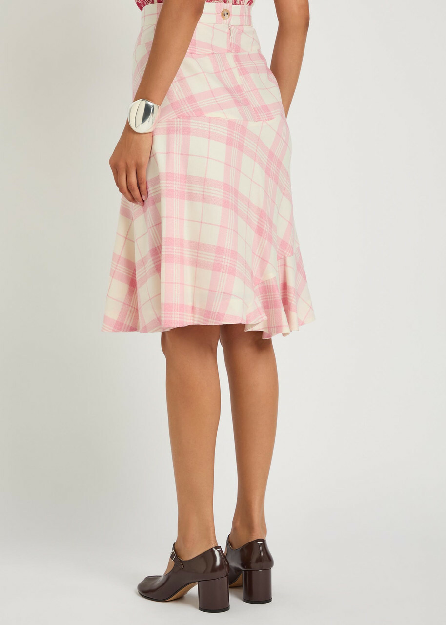 Vivienne Westwood Adder Plaid Wool-blend Crepe Midi Skirt Cream
