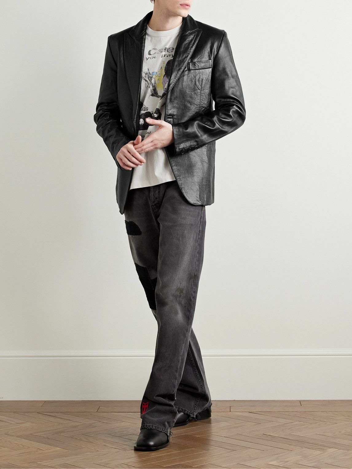 Enfants Riches Déprimés - Slim-Fit Crinkled-Leather Blazer - Black