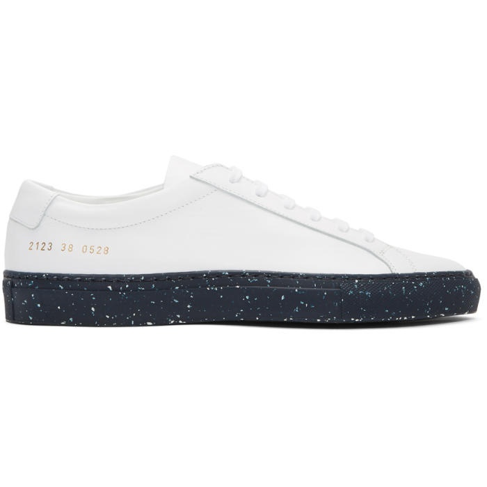 Photo: Common Projects White and Navy Achilles Low Confetti Sole Sneakers 