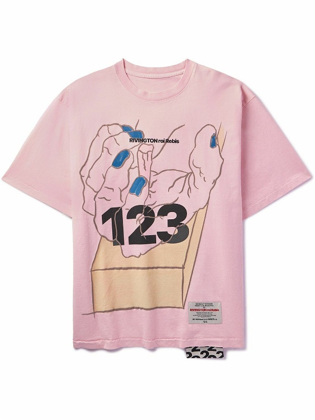 Photo: RRR123 - Passion Logo-Print Appliquéd Cotton-Jersey T-Shirt - Pink