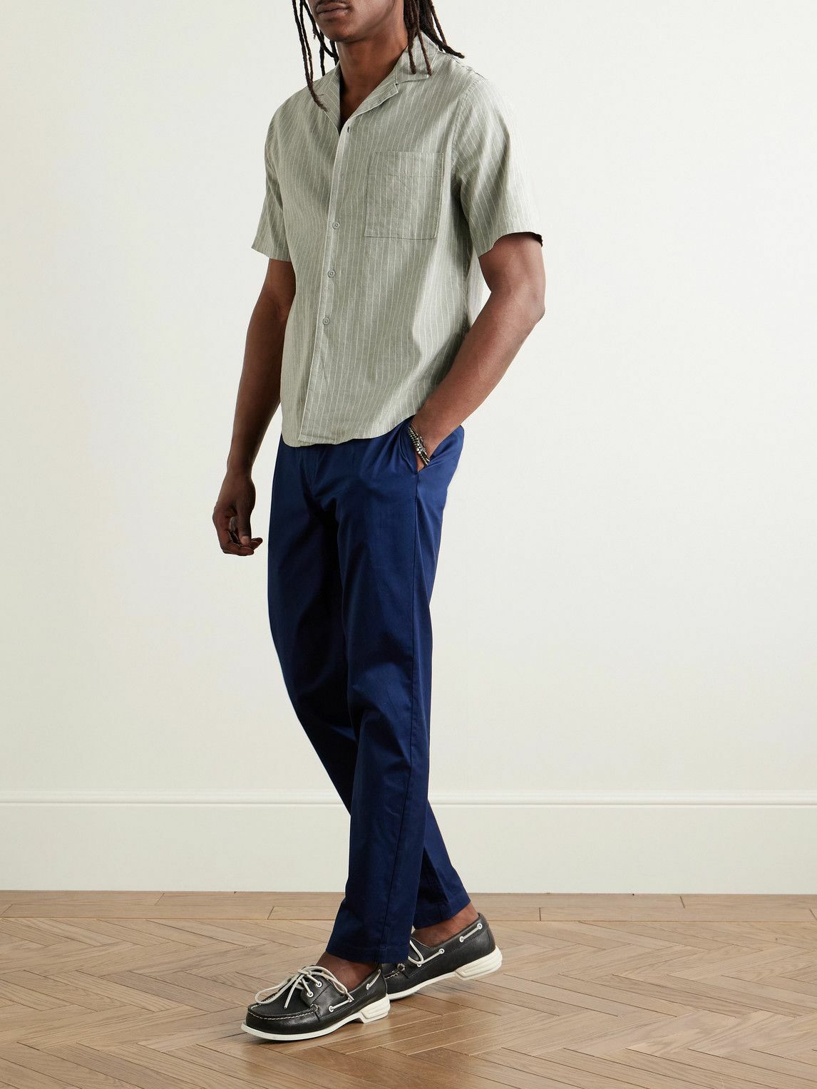 Onia - Vacation Camp-Collar Striped Linen-Blend Shirt - Green