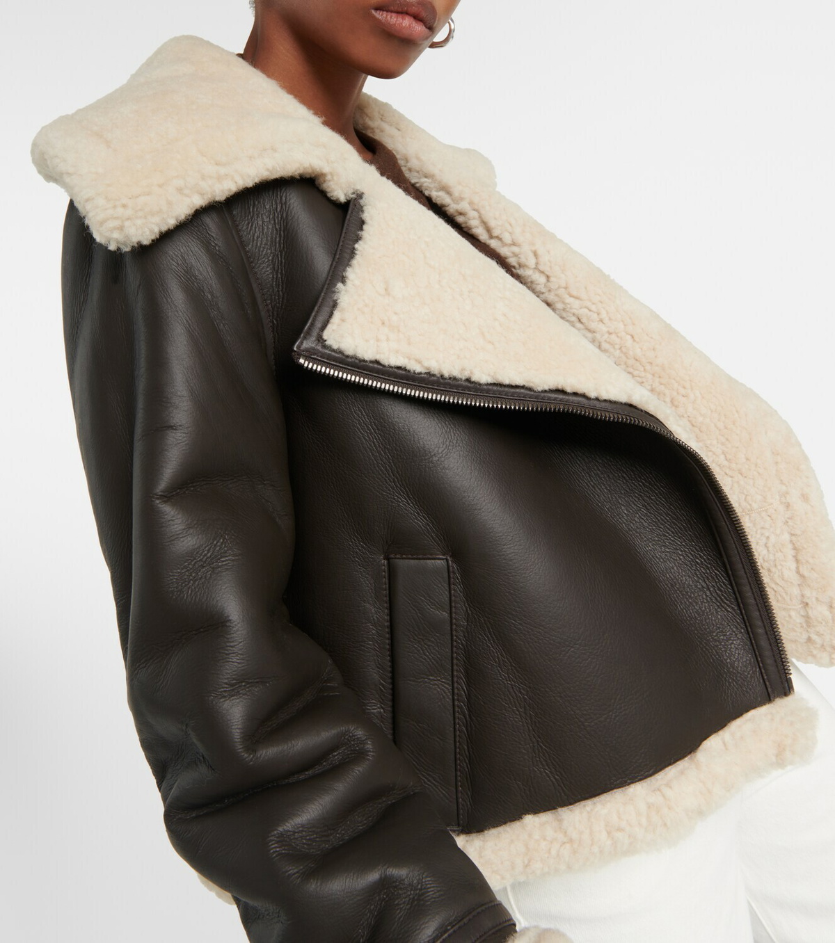 CO Shearling-trimmed leather biker jacket