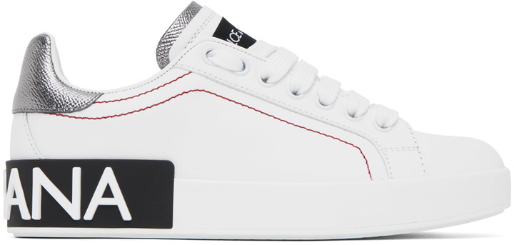 Photo: Dolce & Gabbana White & Silver Portofino Low Sneakers