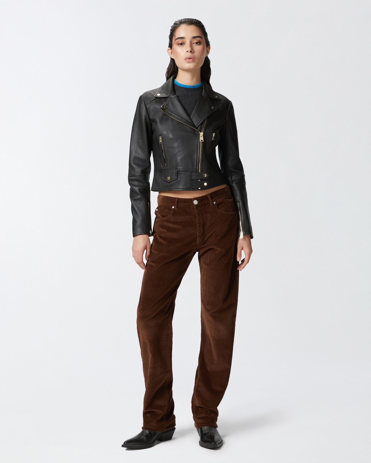 Pinko Nappa Leather Biker Jacket Limo Black
