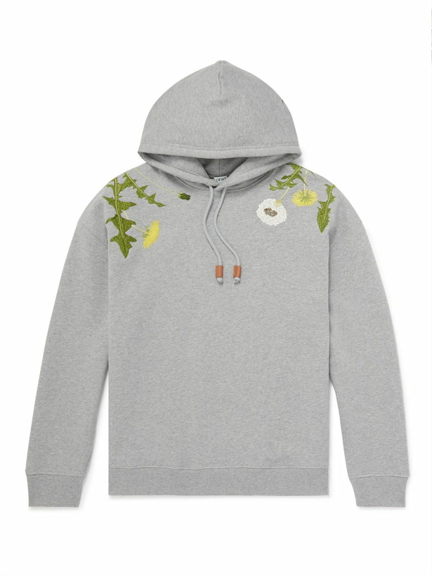 Photo: Loewe - Anagram Flowers Embroidered Cotton-Jersey Hoodie - Gray