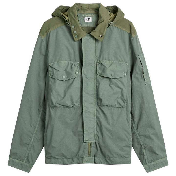 Photo: C.P. Company Men's Flatt Nylon Mixed Goggle Overshirt in Laurel Wreath