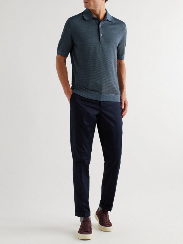 Photo: TOM FORD - Silk and Cashmere-Blend Polo Shirt - Blue