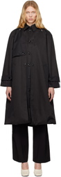 Rokh Black Balloon Shape Buttoned Trench Coat